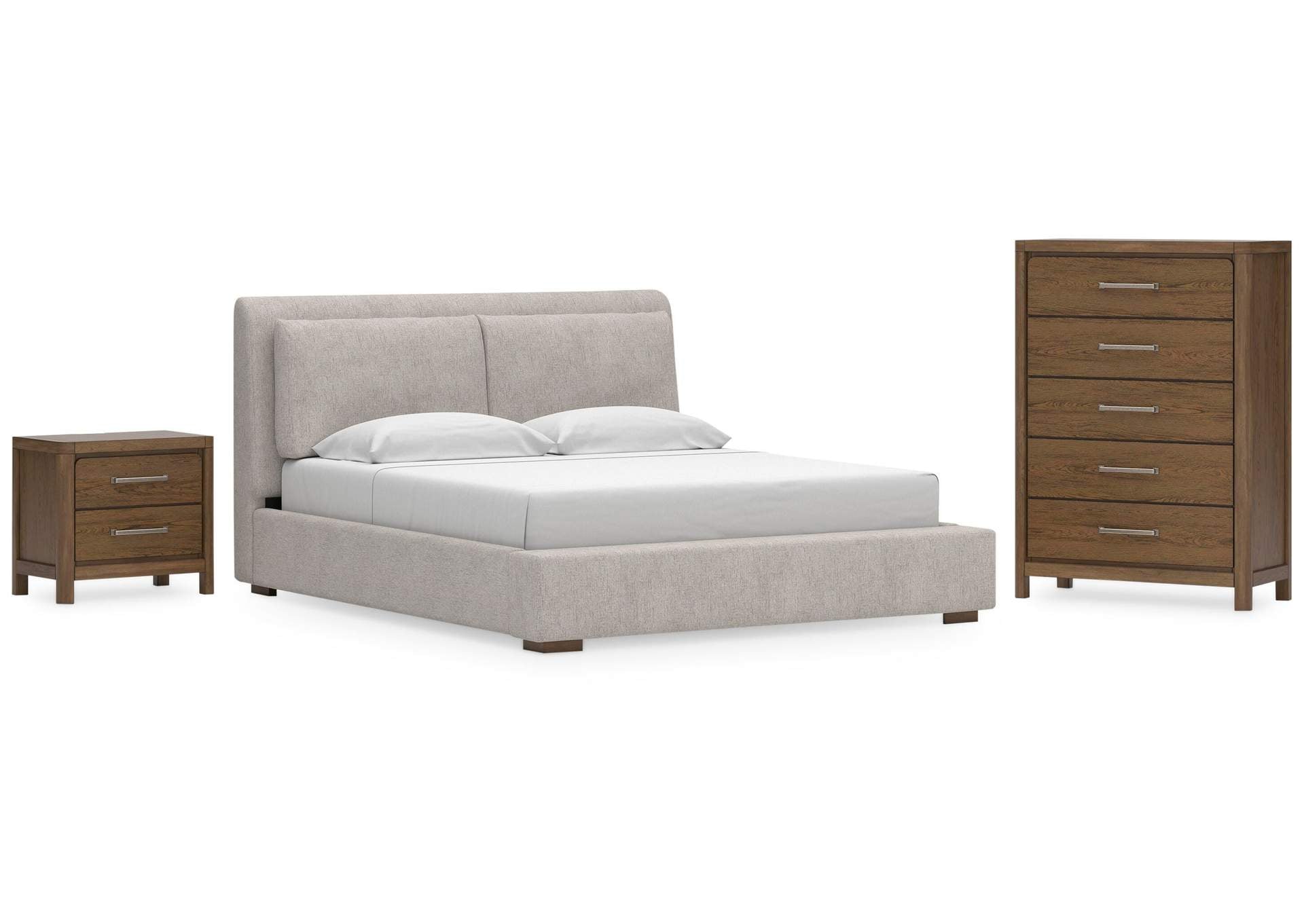 Cabalynn California King Upholstered Bed with Chest and Nightstand