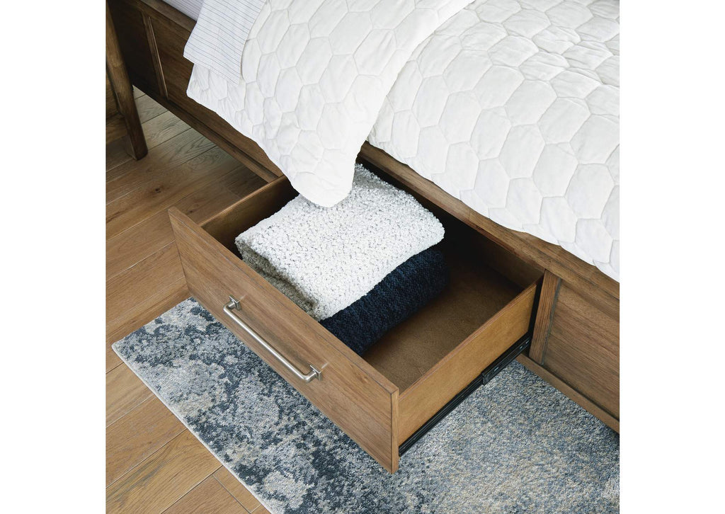 Cabalynn King Panel Bed with Storage with Mirrored Dresser, Chest and Nightstand detail