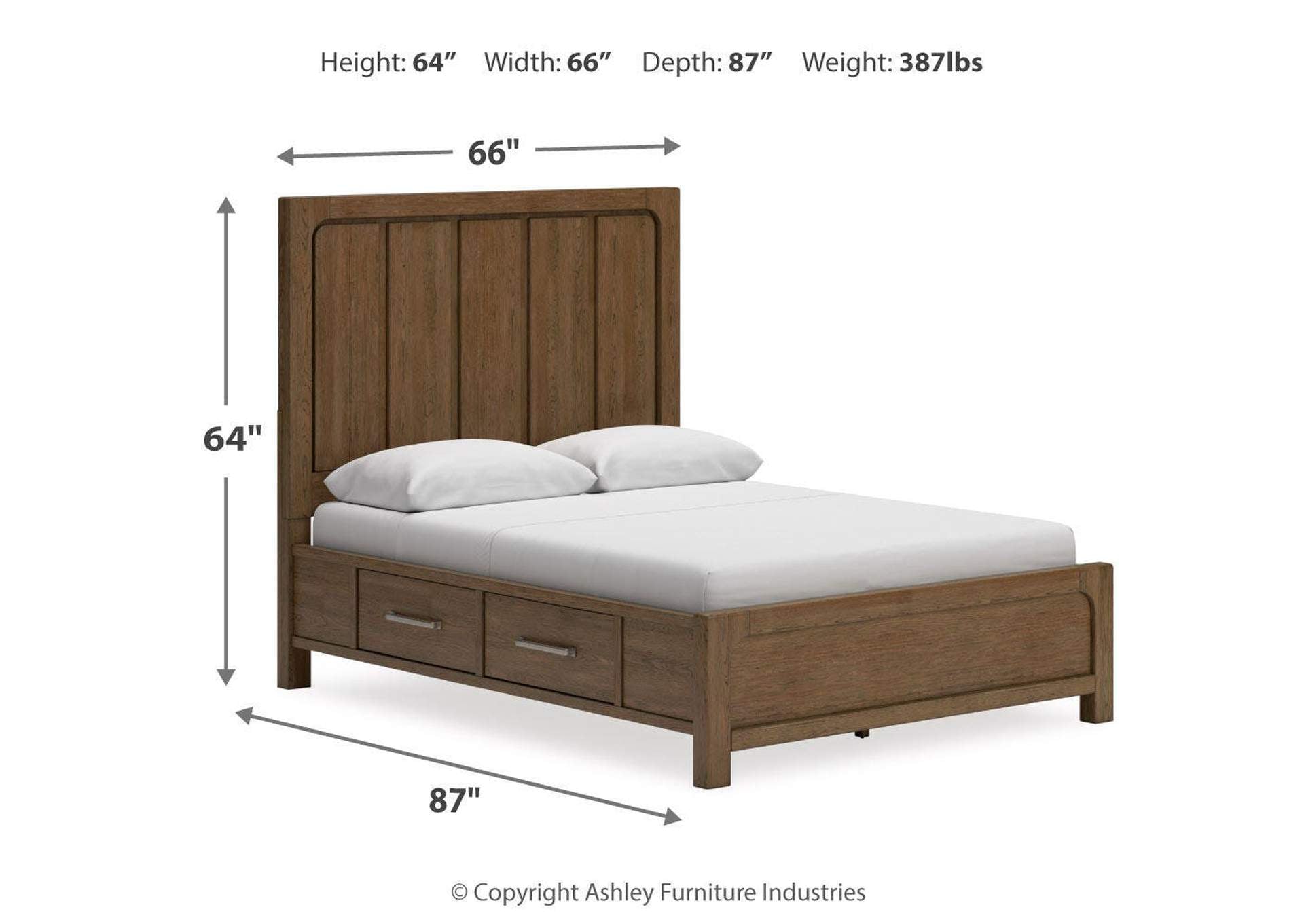 Cabalynn Queen Panel Bed with Storage with Mirrored Dresser and Nightstand dimensions