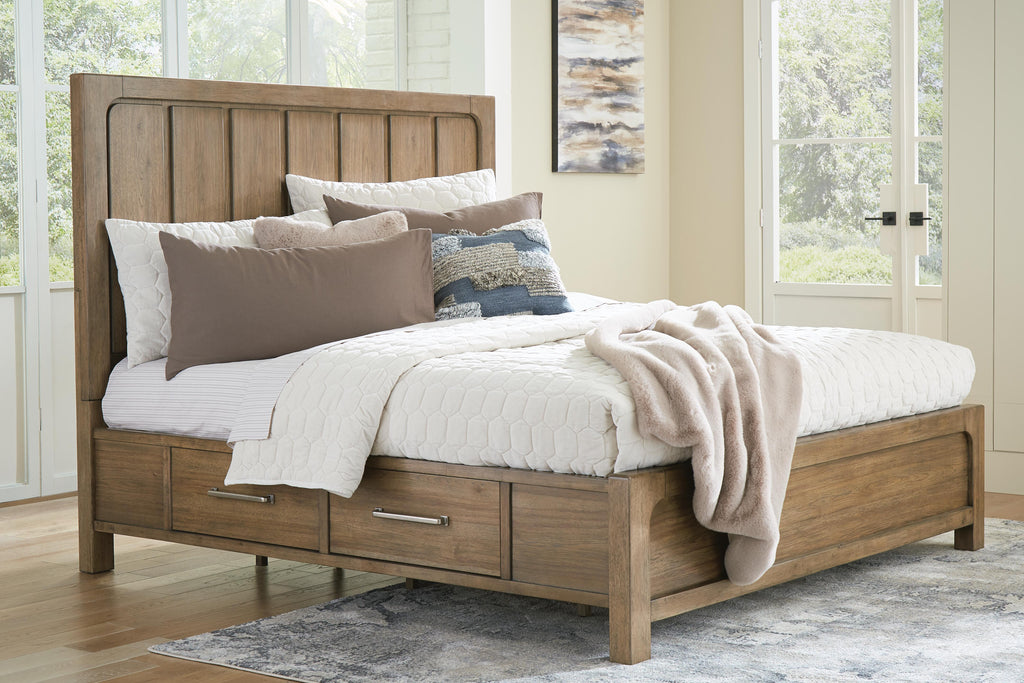 Cabalynn King Panel Bed with Storage in Light Brown, closed view
