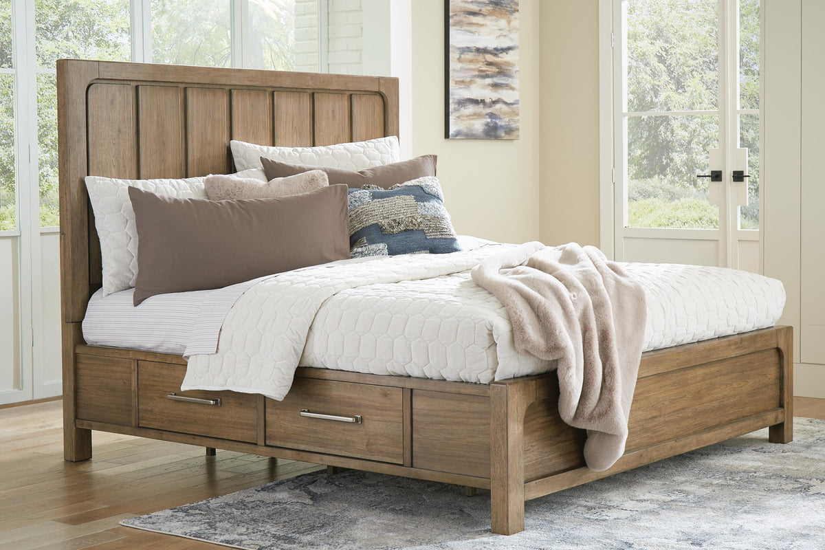 Cabalynn King Panel Bed with Storage in Light Brown, closed view