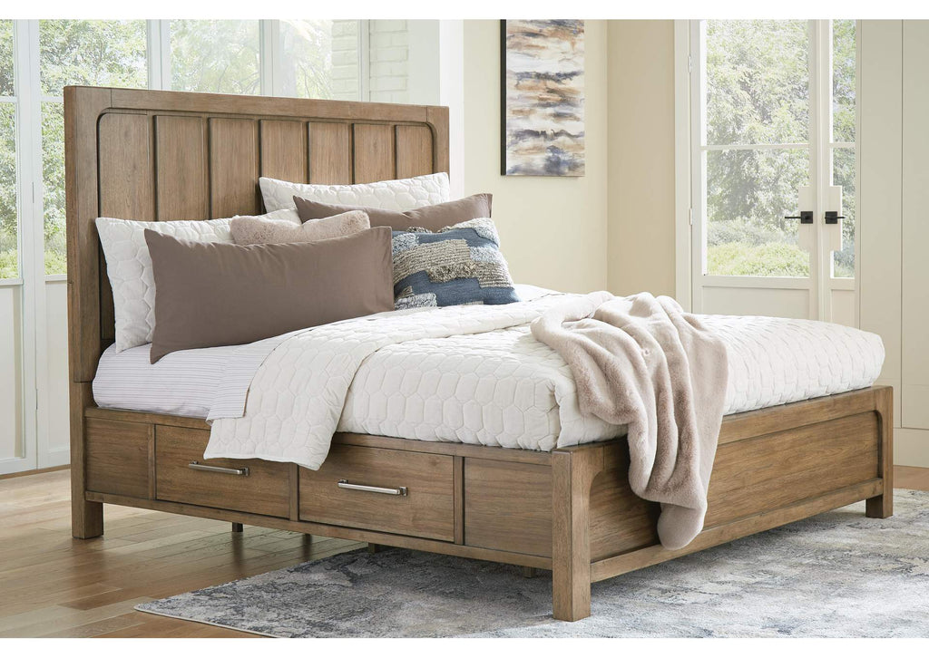 Cabalynn King Panel Bed with Storage with Mirrored Dresser and 2 Nightstands