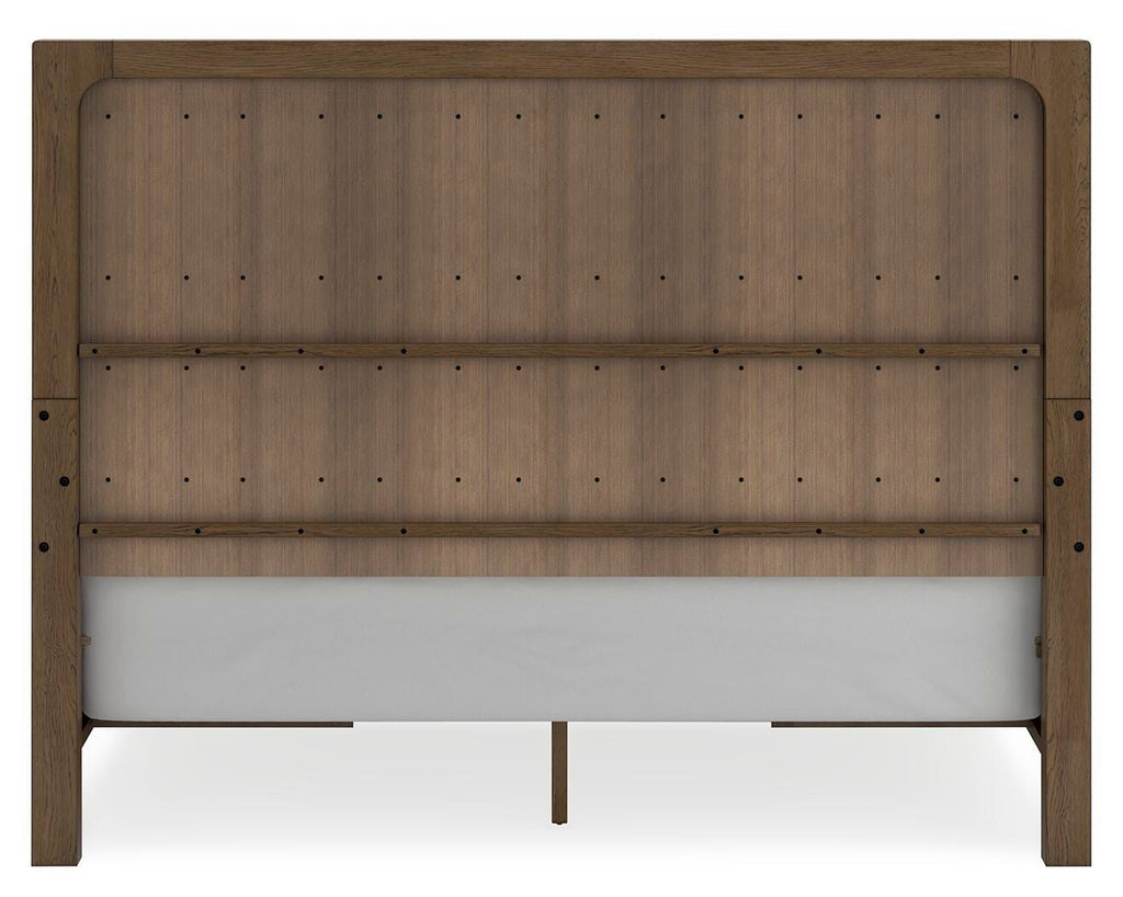 Cabalynn California King Panel Bed with Storage in Light Brown, back view