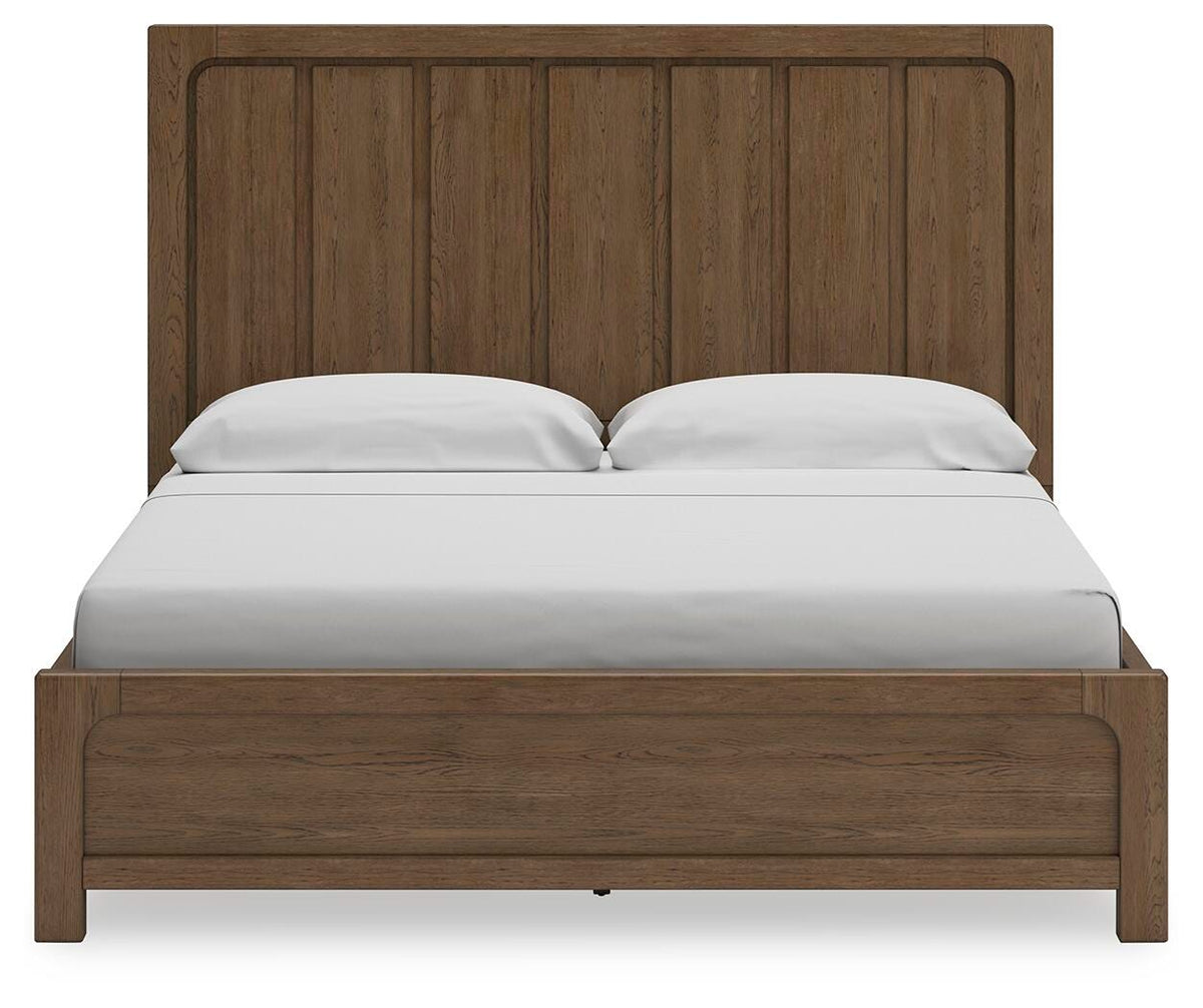 Cabalynn California King Panel Bed with Storage in Light Brown, front view