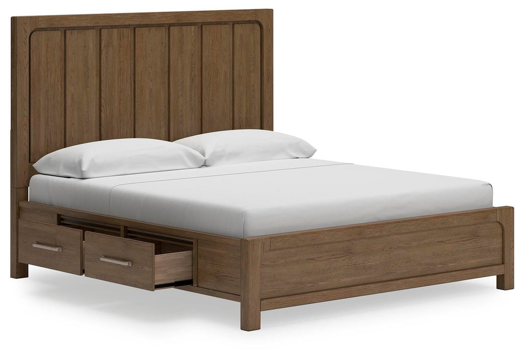 Cabalynn King Panel Bed with Storage in Light Brown, open view
