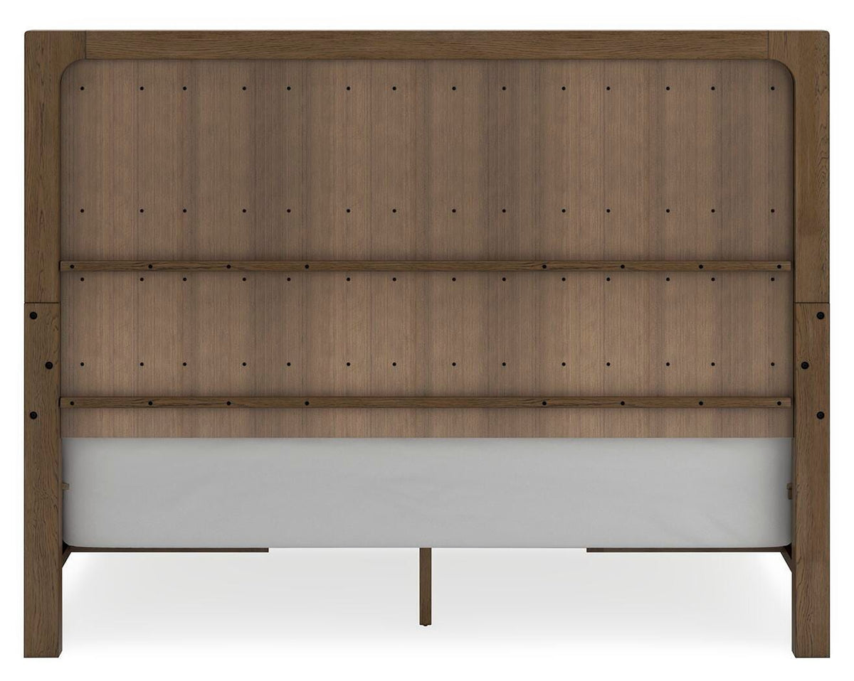 Cabalynn King Panel Bed with Storage in Light Brown, back view