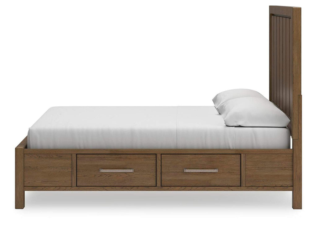 Cabalynn King Panel Bed with Storage with Mirrored Dresser, Chest and 2 Nightstands side view