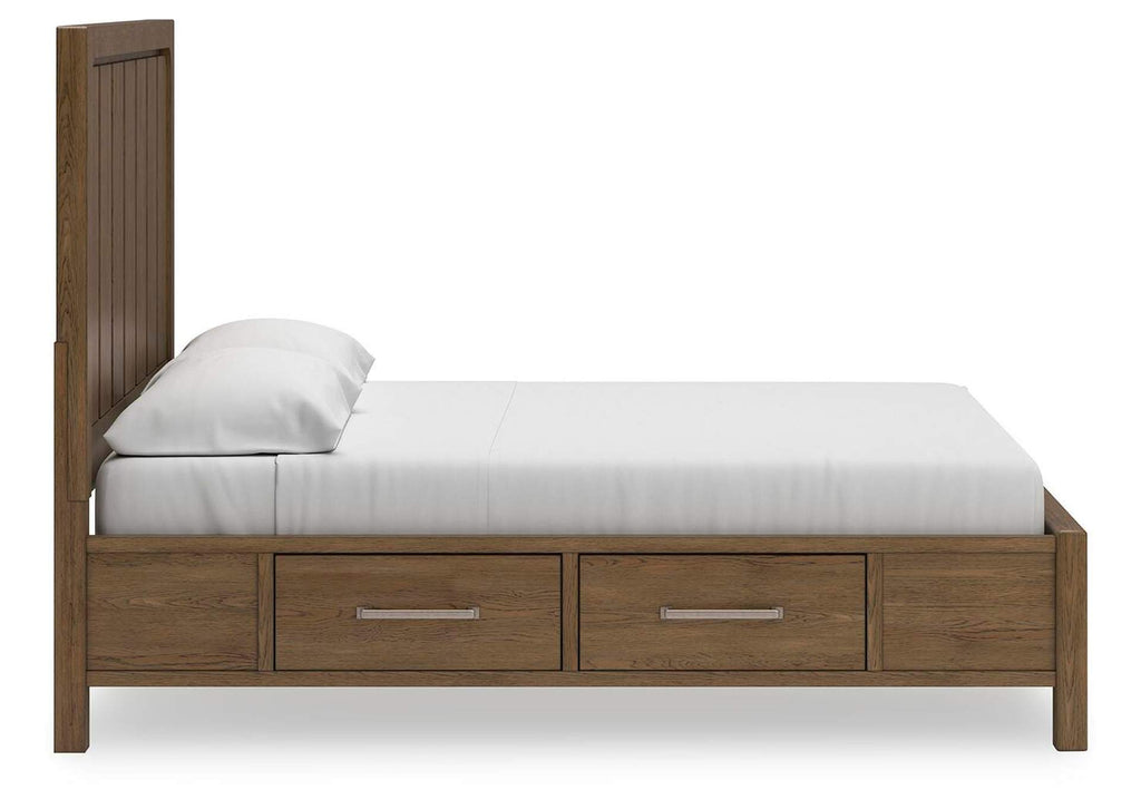 Cabalynn King Panel Bed with Storage with Mirrored Dresser and Chest side view