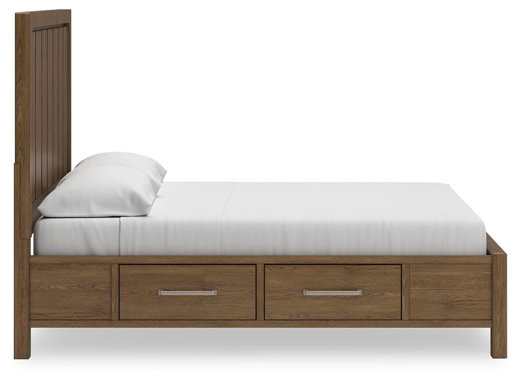 Cabalynn King Panel Bed with Storage in Light Brown, side view