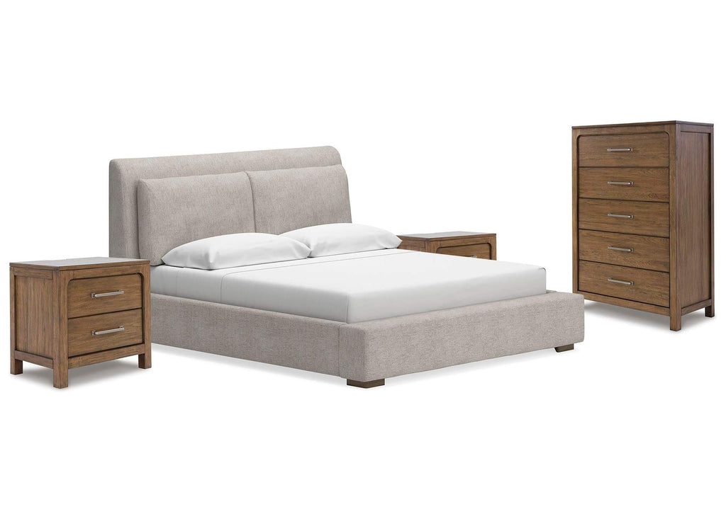 Cabalynn Queen Upholstered Bed with Chest and 2 Nightstands