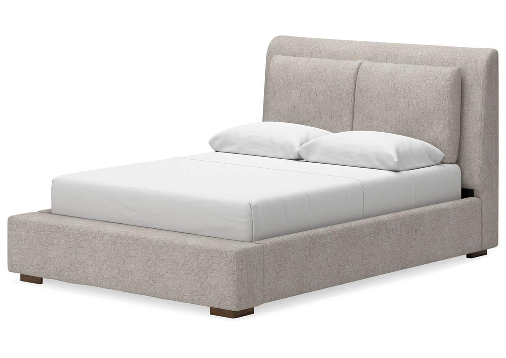 Cabalynn Queen Upholstered Bed with Mirrored Dresser, Chest and Nightstand angled view