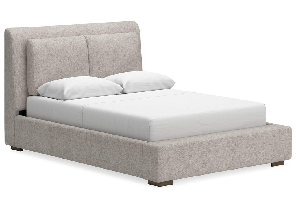 Cabalynn Queen Upholstered Bed with Mirrored Dresser, Chest and 2 Nightstands angled view