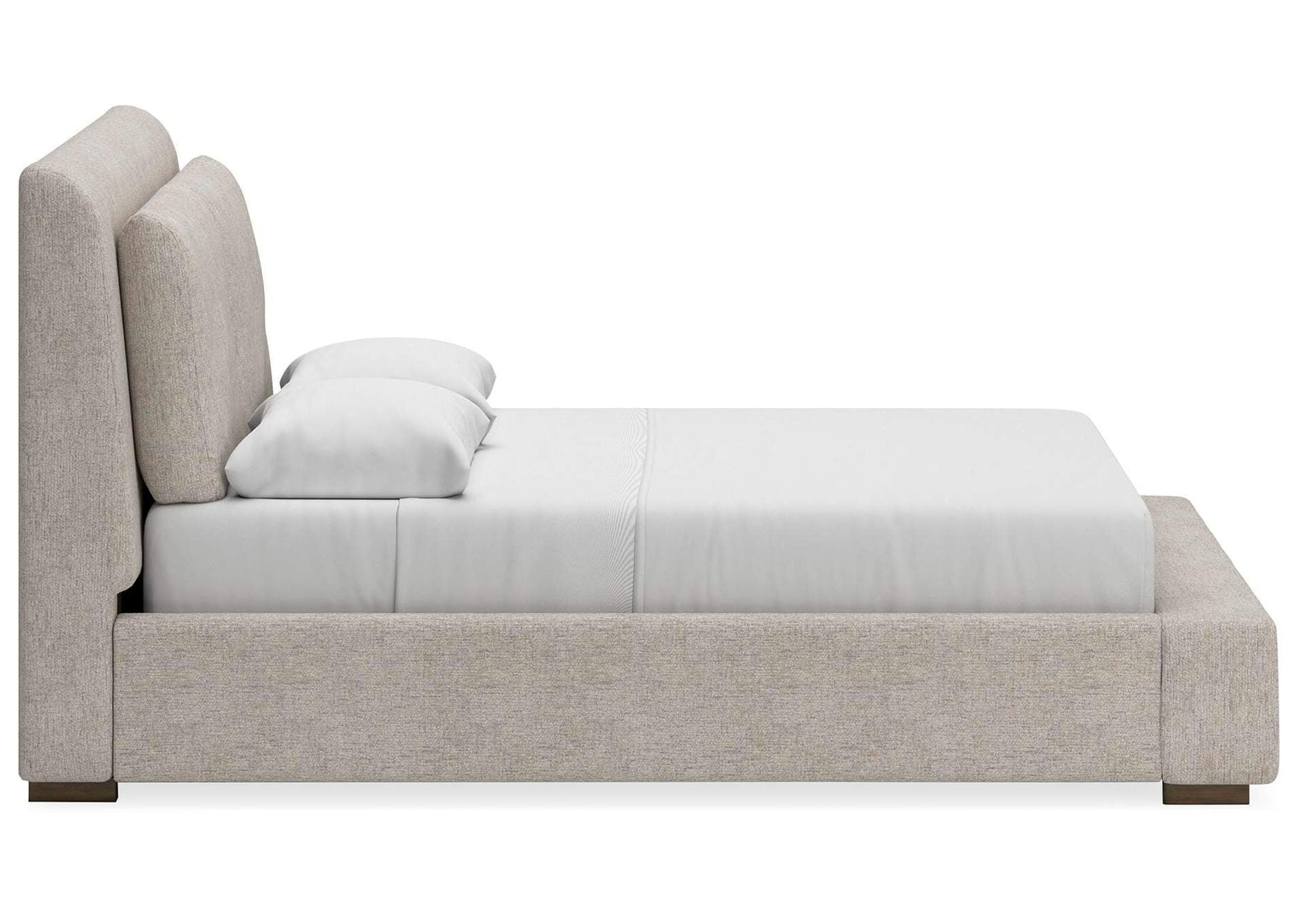 Cabalynn Queen Upholstered Bed with Mirrored Dresser and Nightstand side view