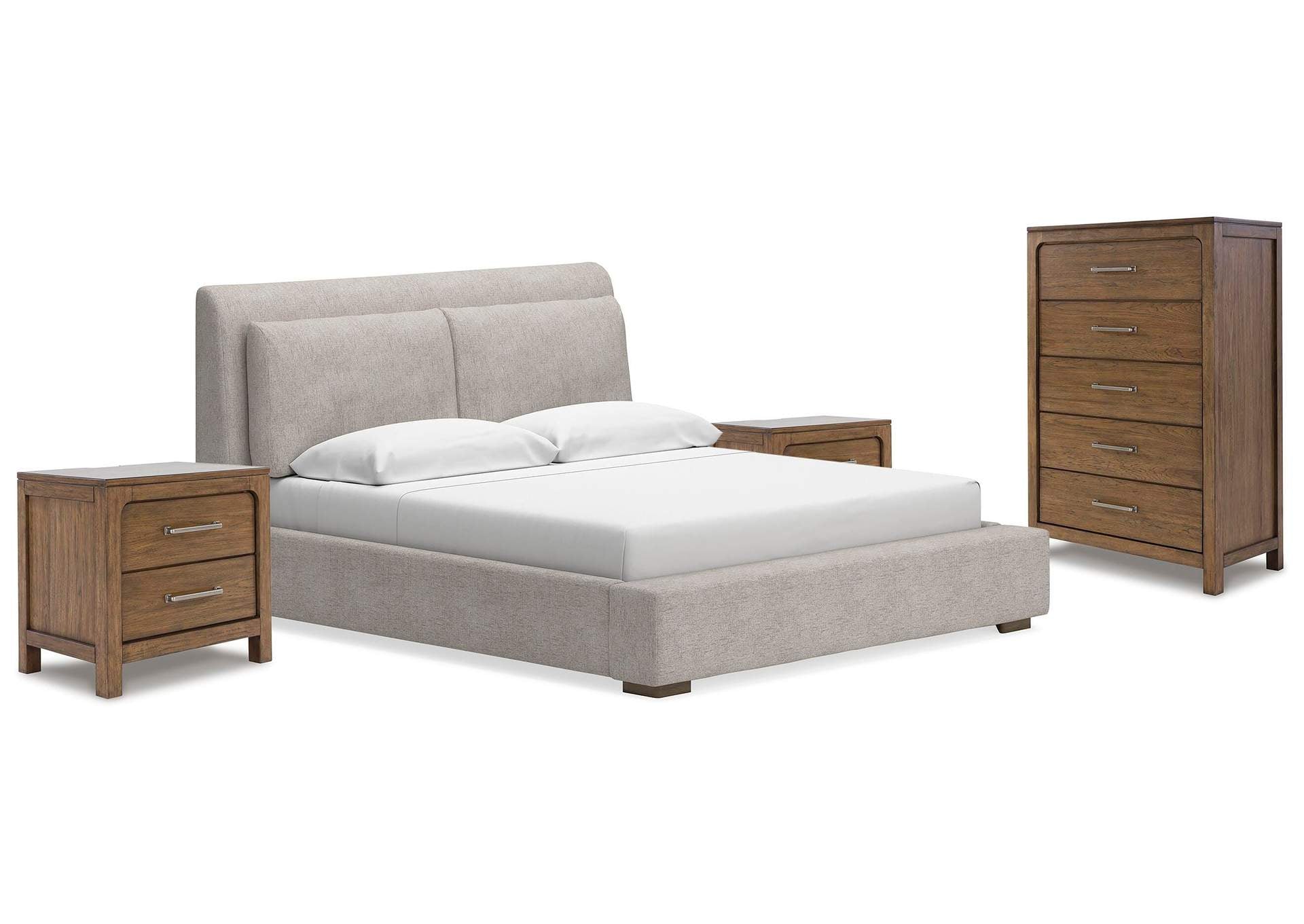 Cabalynn King Upholstered Bed with Chest and 2 Nightstands
