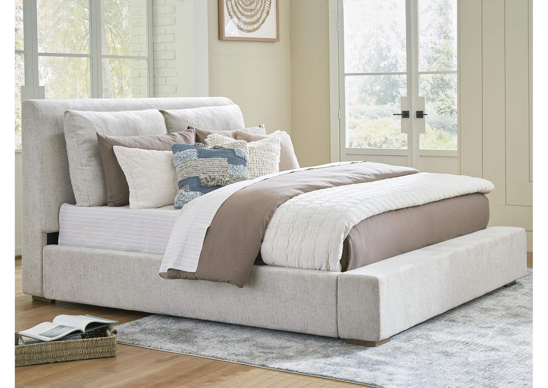 Cabalynn California King Upholstered Bed with Chest and Nightstand
