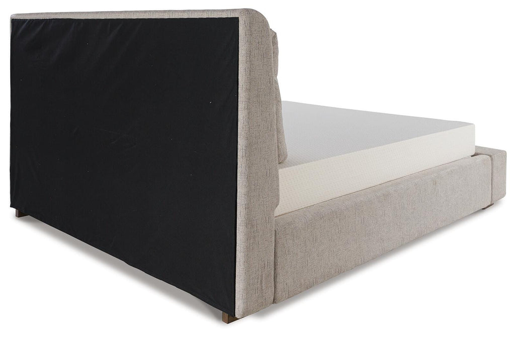 Cabalynn California King Upholstered Bed in Light Brown, back view