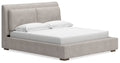 Cabalynn King Upholstered Bed in Light Brown, angle view
