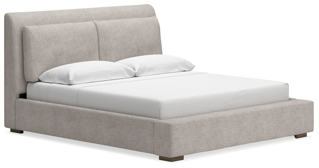 Cabalynn California King Upholstered Bed in Light Brown, angle view