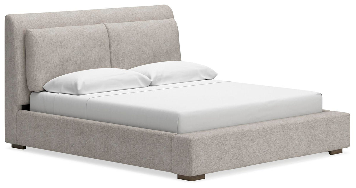 Cabalynn California King Upholstered Bed in Light Brown, angle view