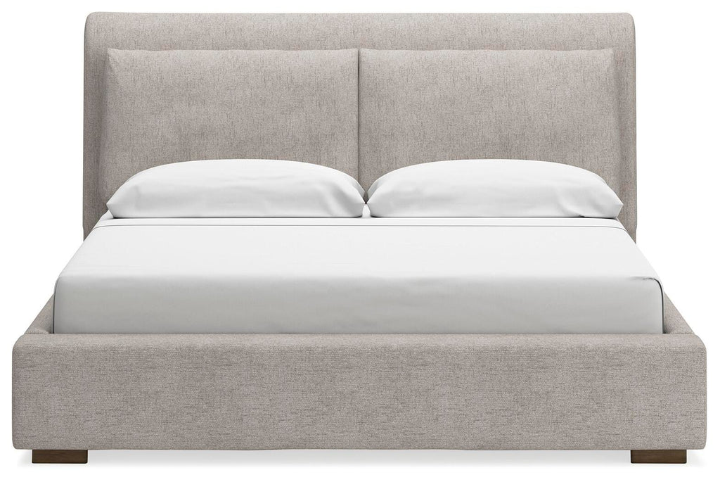 Cabalynn King Upholstered Bed in Light Brown, front view