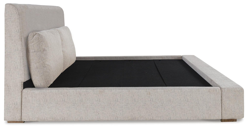 Cabalynn King Upholstered Bed in Light Brown, side view