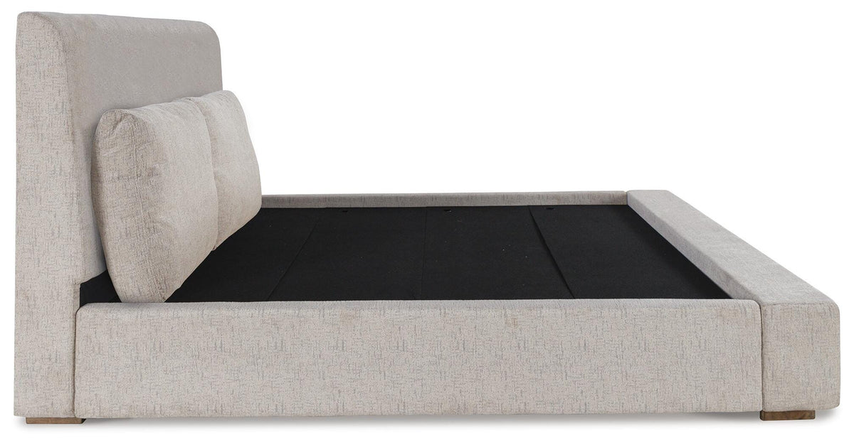 Cabalynn California King Upholstered Bed in Light Brown, side view