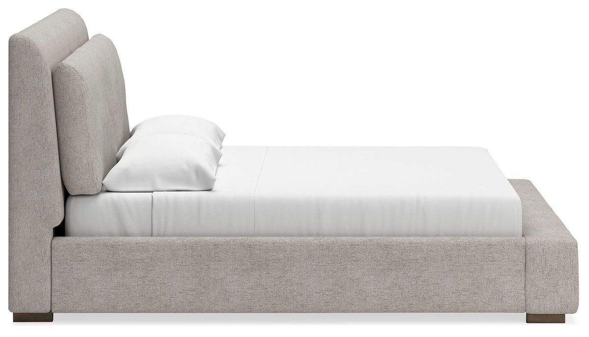 Cabalynn California King Upholstered Bed in Light Brown, side view