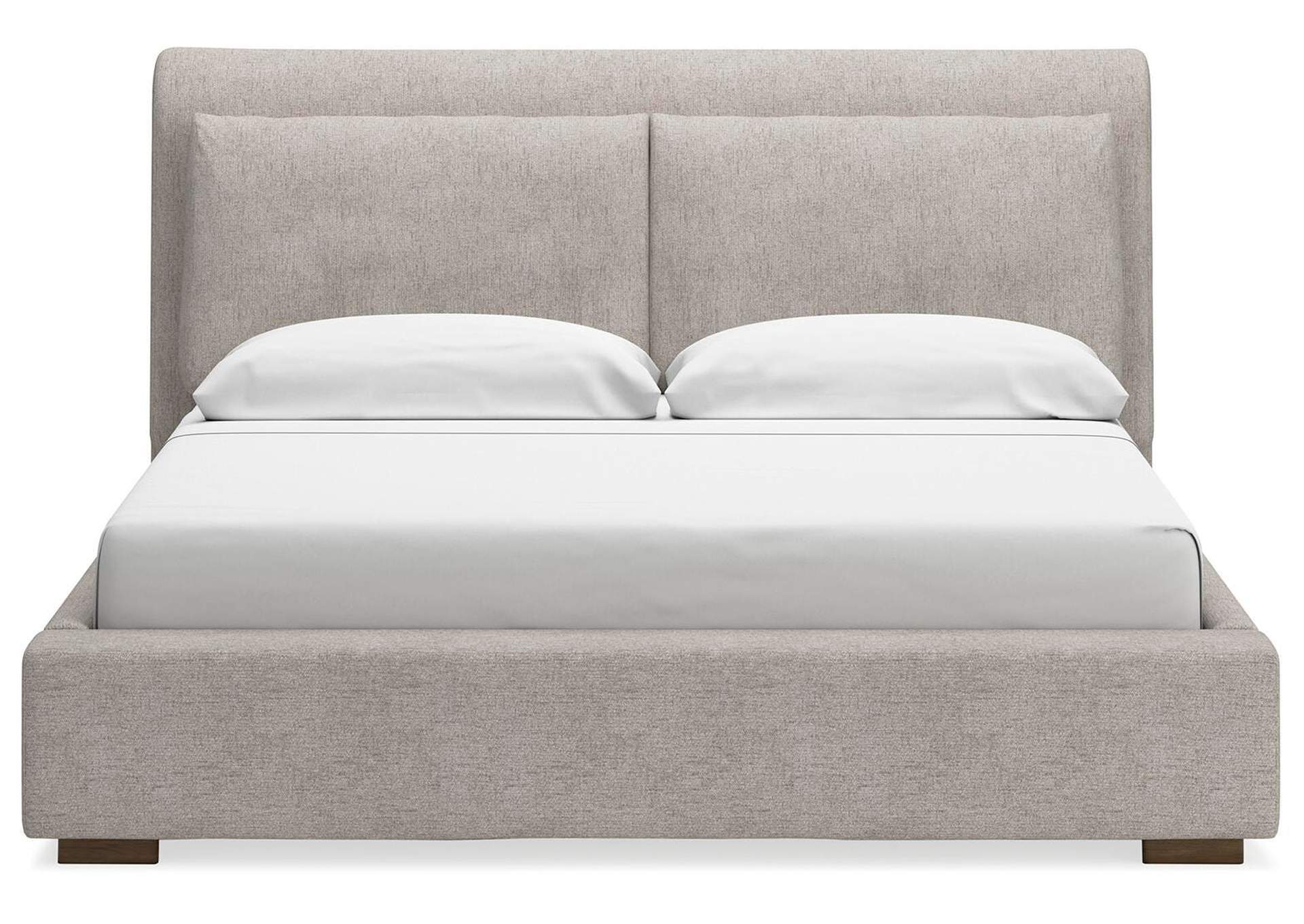 Cabalynn California King Upholstered Bed with Mirrored Dresser and Nightstand front view