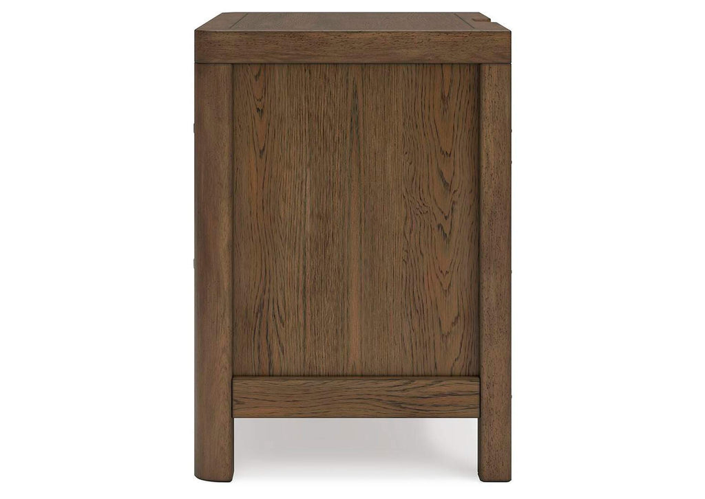 Cabalynn King Upholstered Bed with Chest and Nightstand side view