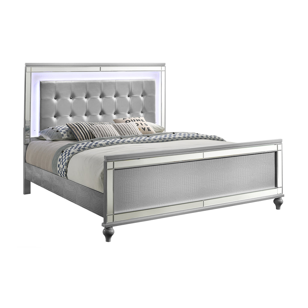 Valentino K Lighted King Bed - Silver