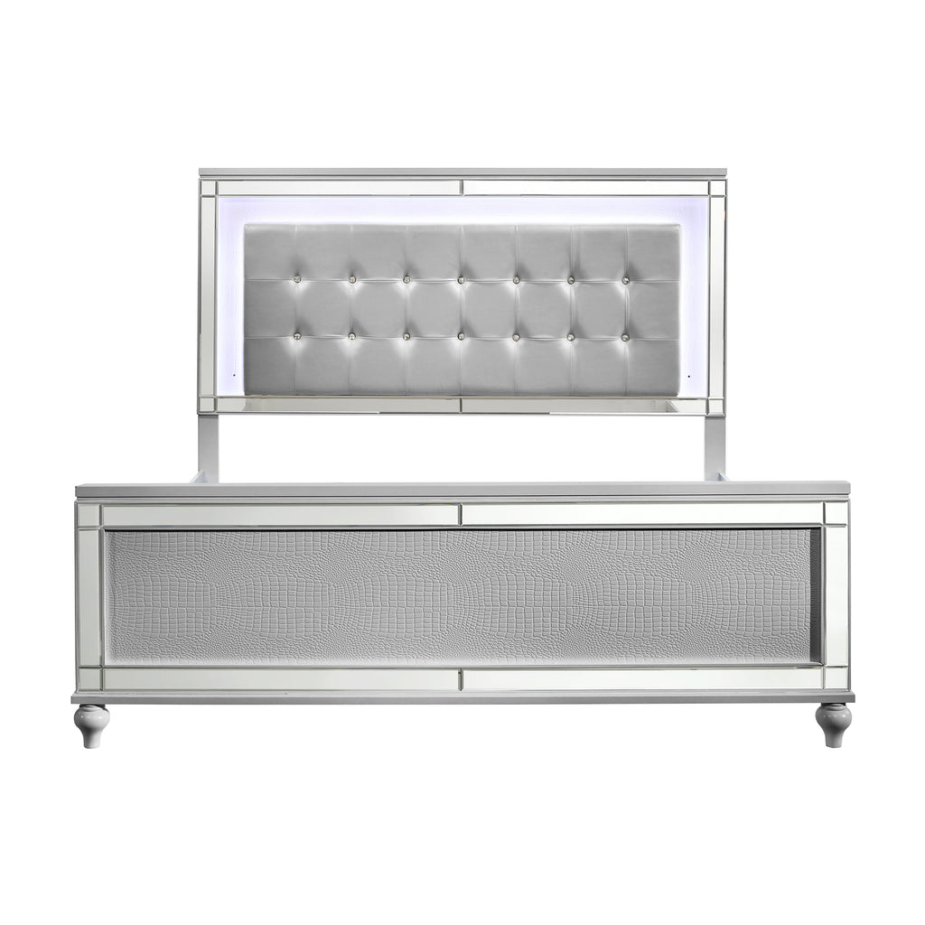 Valentino K Lighted King Bed - Silver