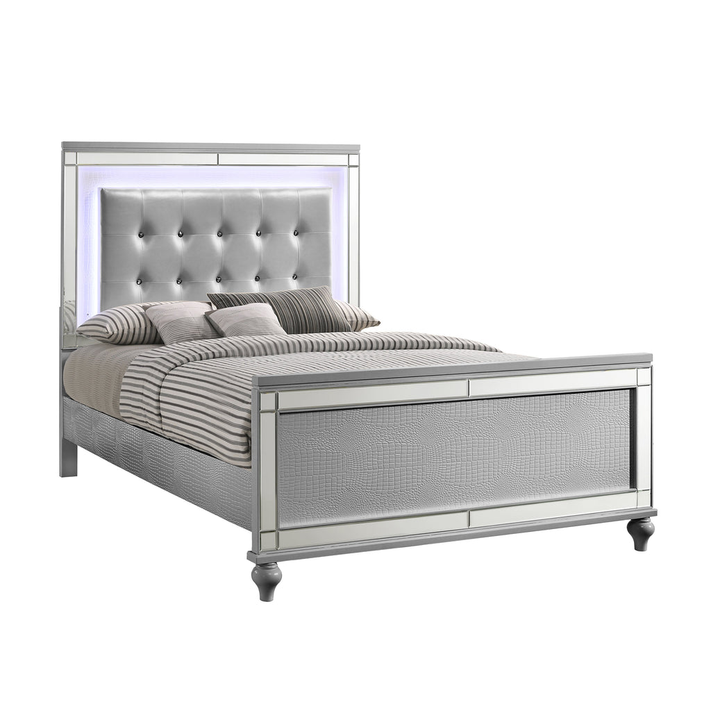 Valentino Lighted Queen Bed - Silver