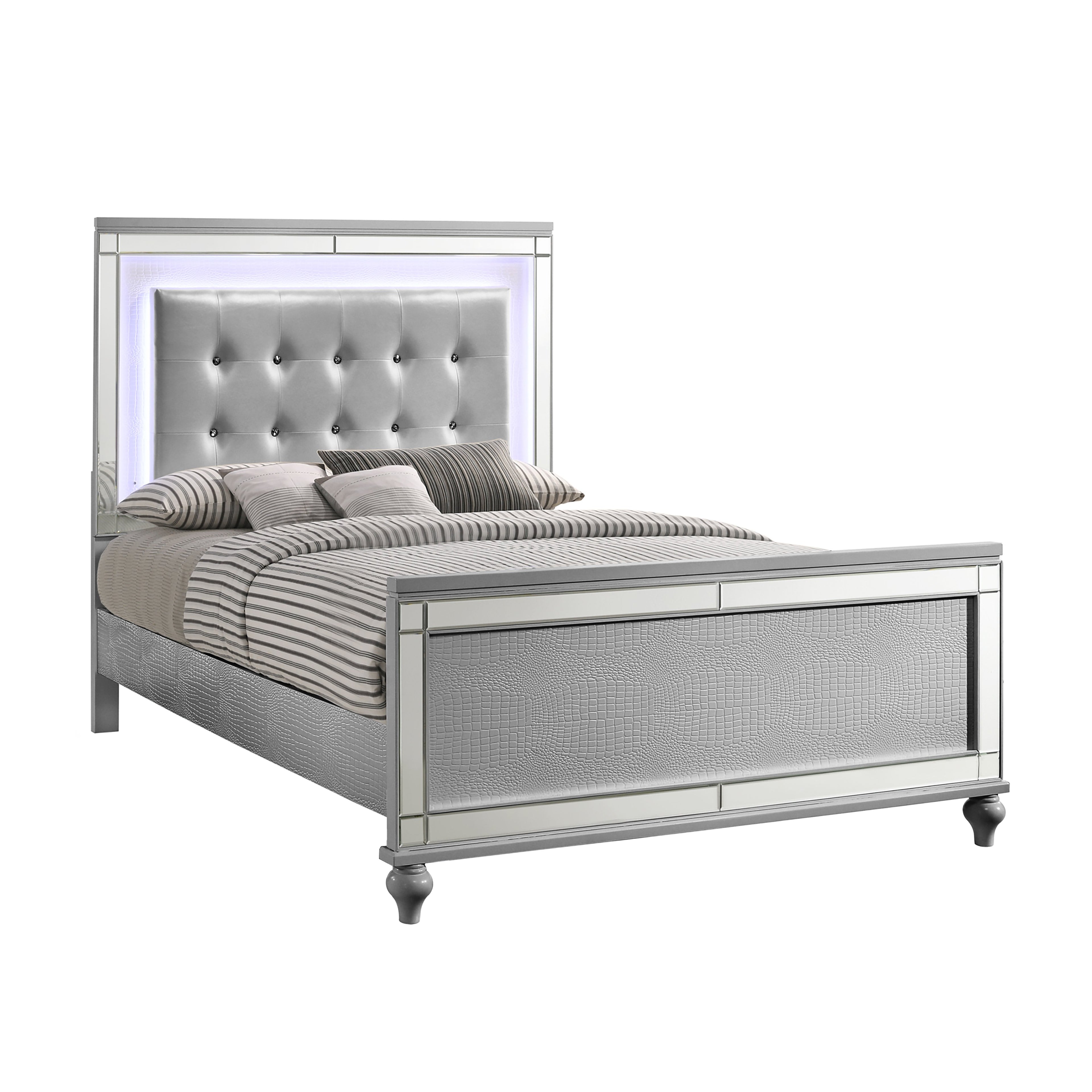 Valentino Lighted Queen Bed - Silver