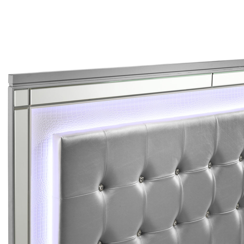 Valentino Lighted Queen Bed - Silver