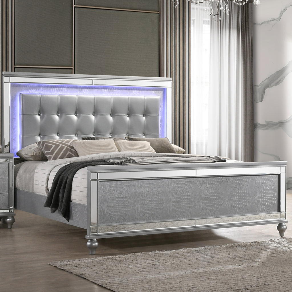 Valentino Lighted Queen Bed - Silver