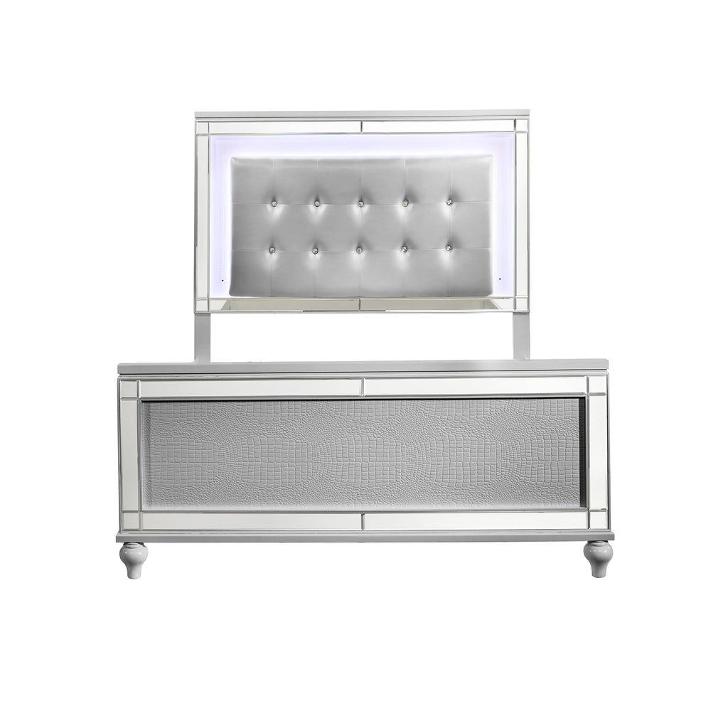 Valentino Lighted Queen Bed - Silver