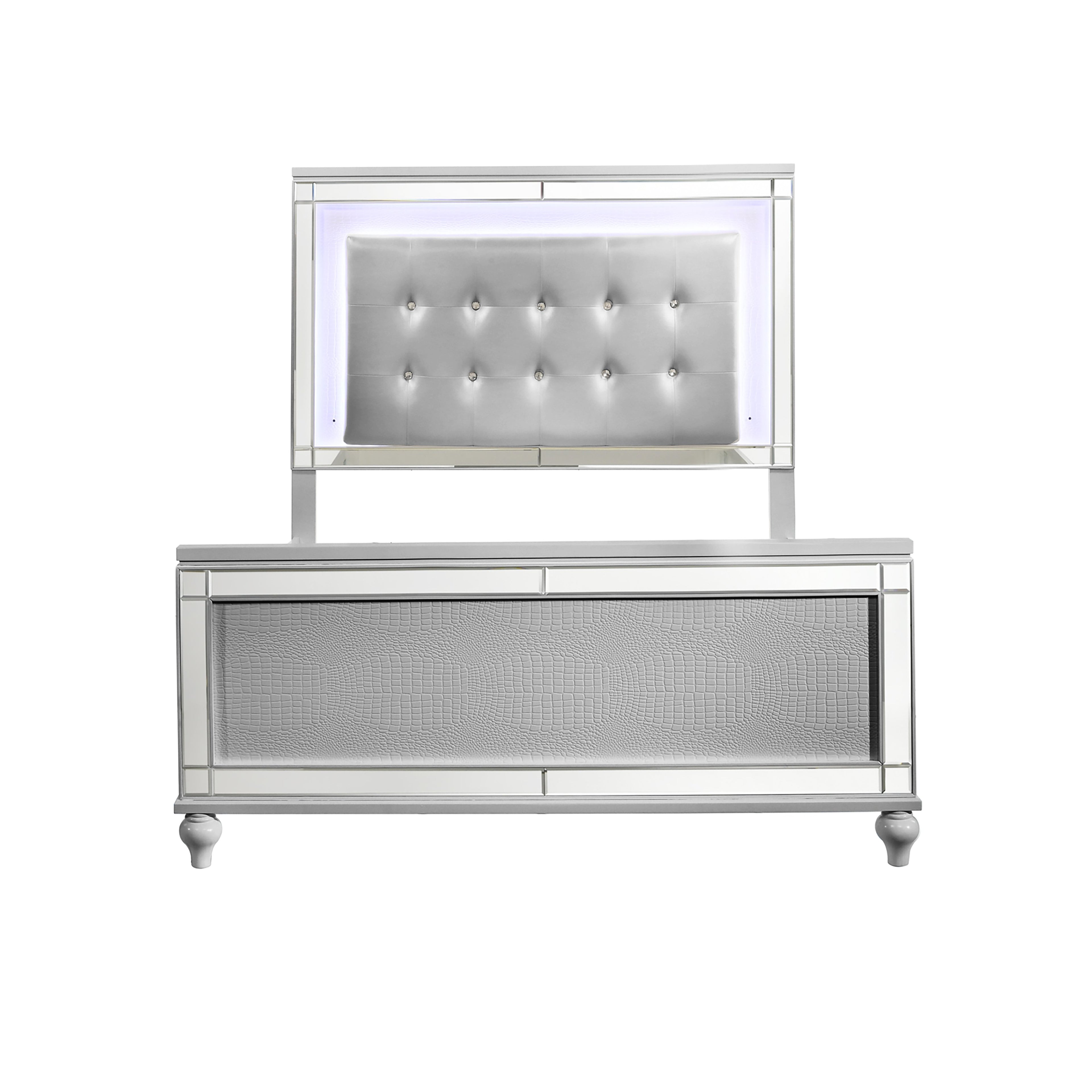 Valentino Lighted Queen Bed - Silver
