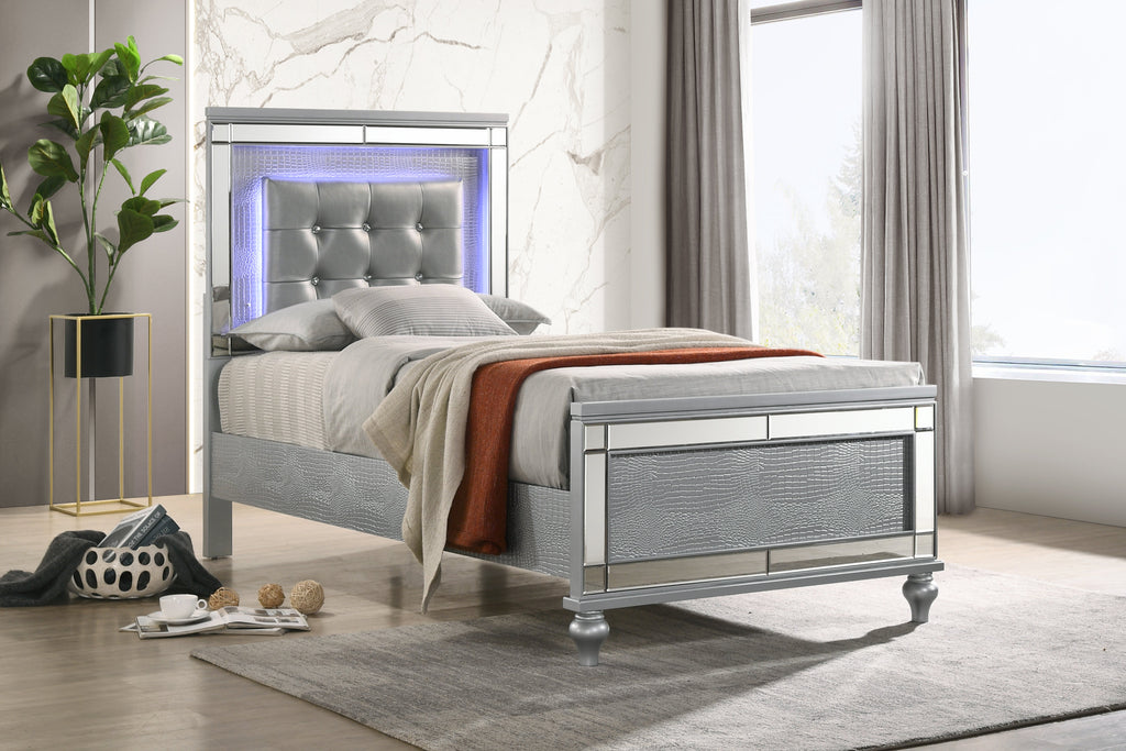 Valentino Twin Bed - Silver