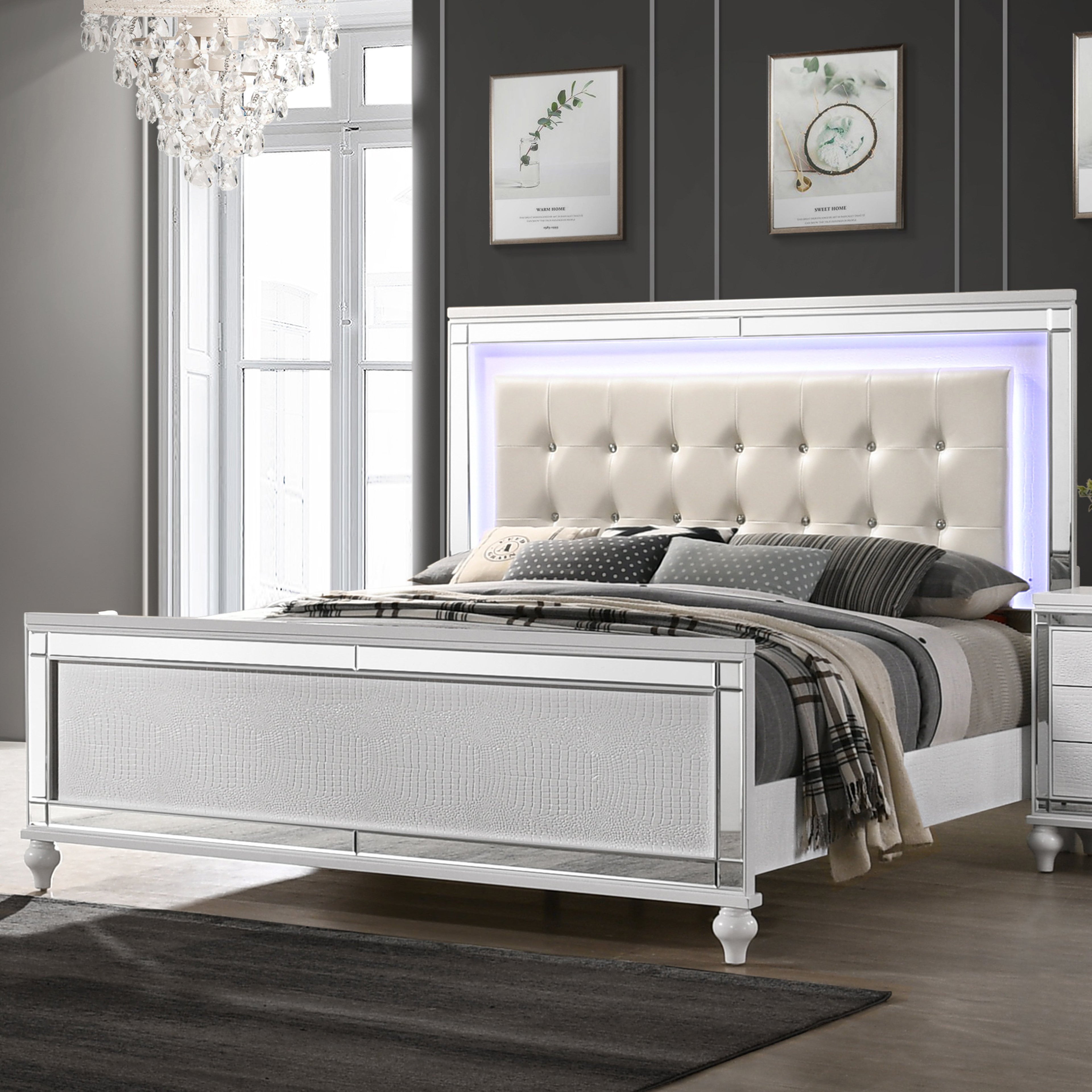 Valentino Lighted Queen Bed - White
