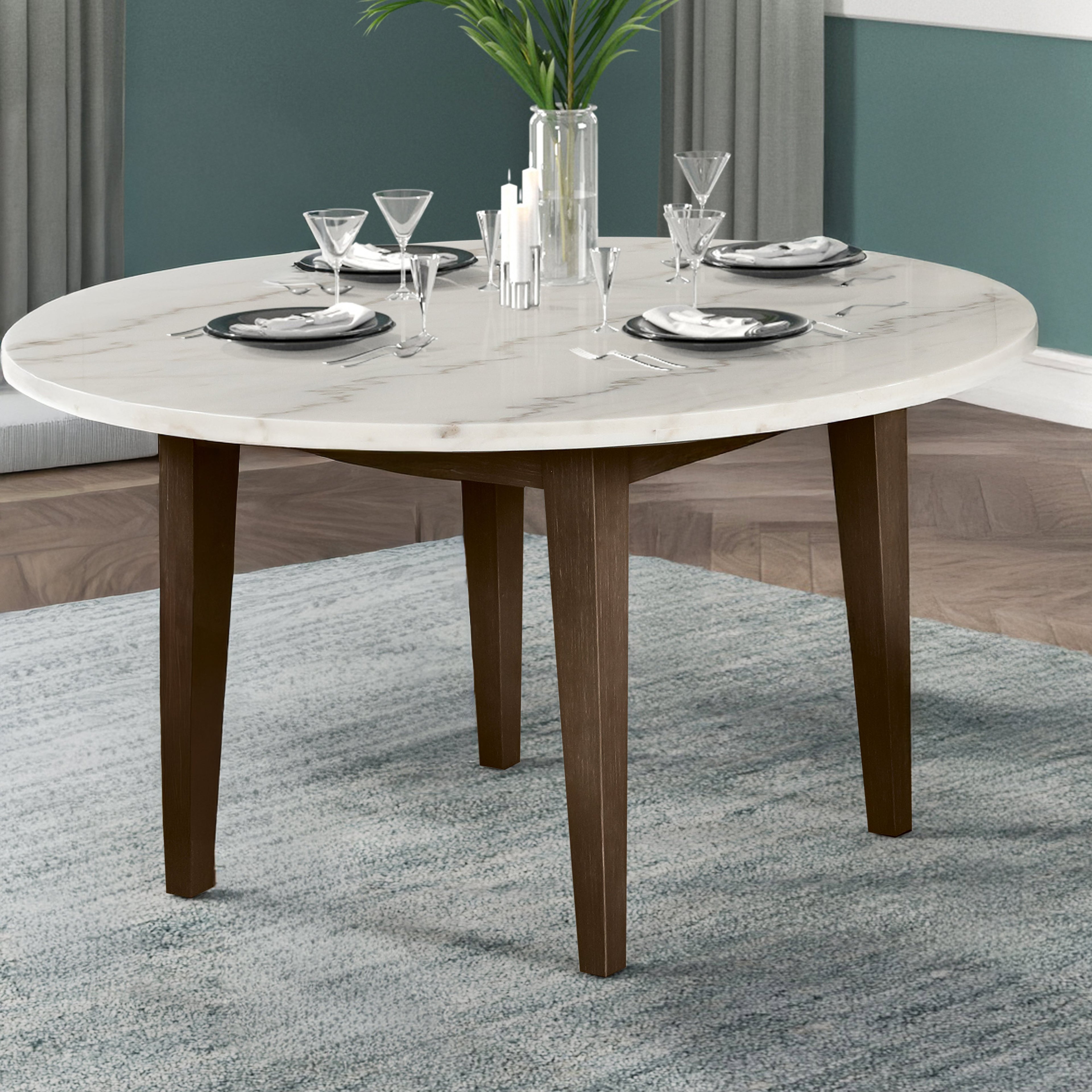 Essence 54" Round Dining Table w/Marble Top-Brown