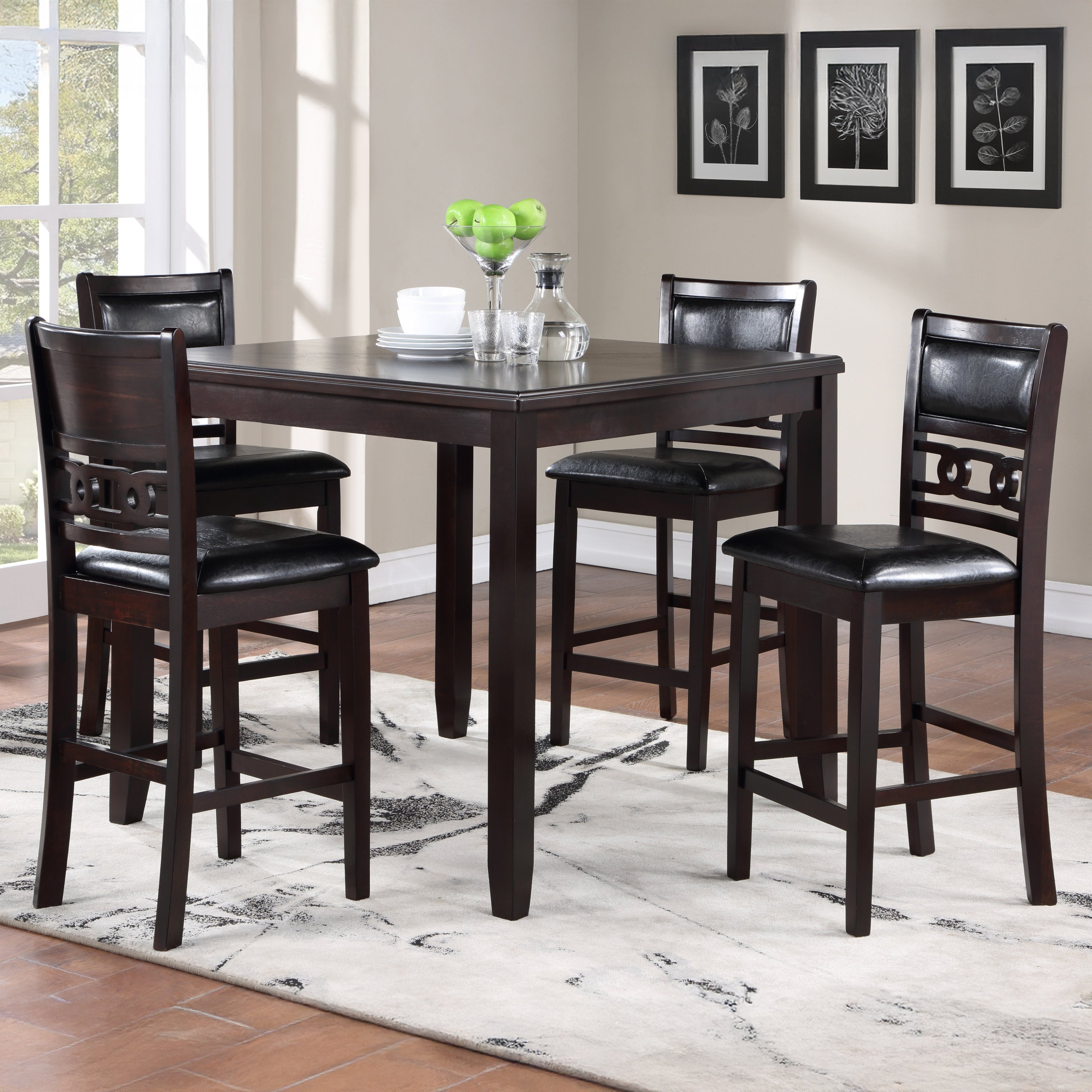 Gia 5 Pc 42" Square Counter Table & 4 Chairs-Ebony