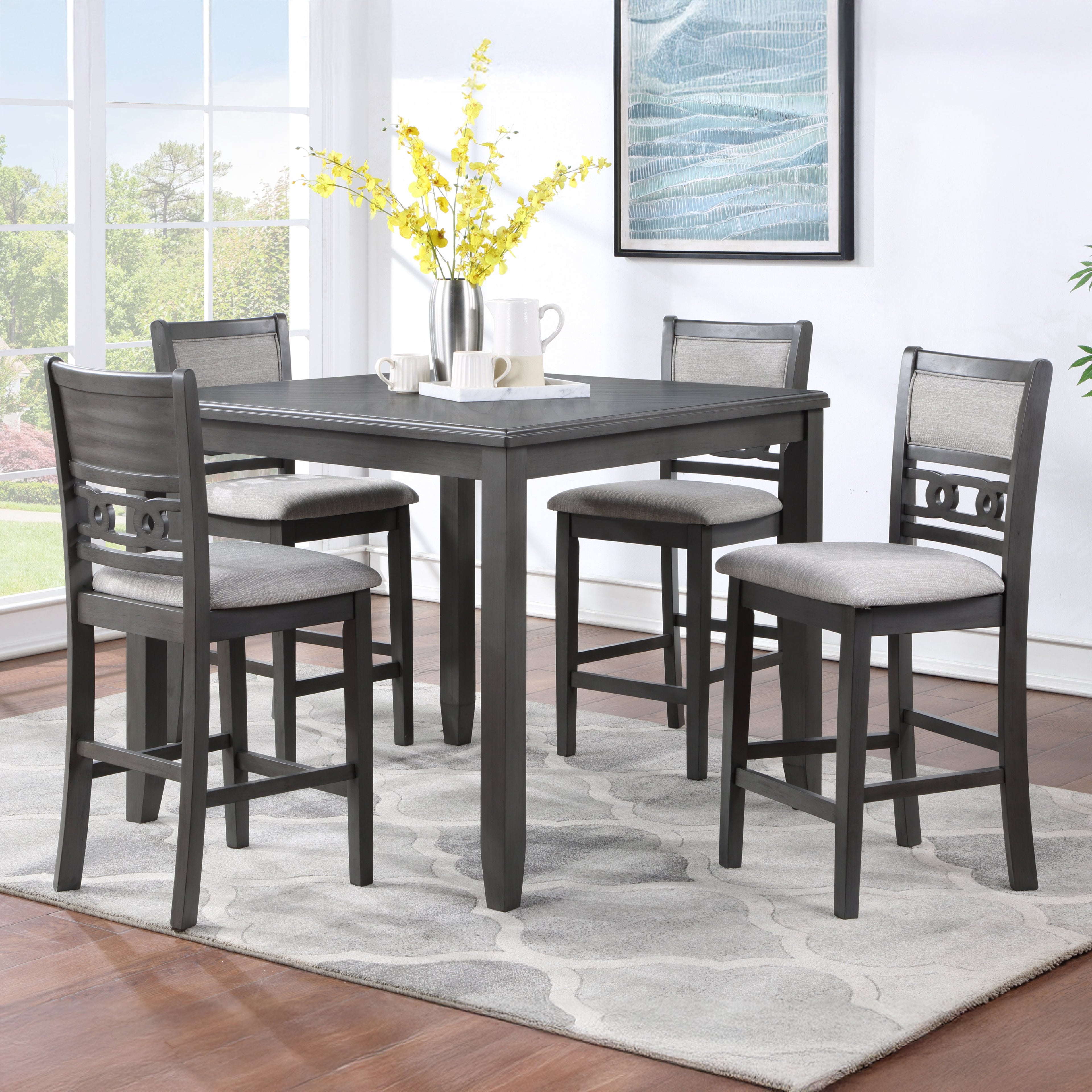 Gia 5 Pc 42" Square Counter Table & 4 Chairs-Gray