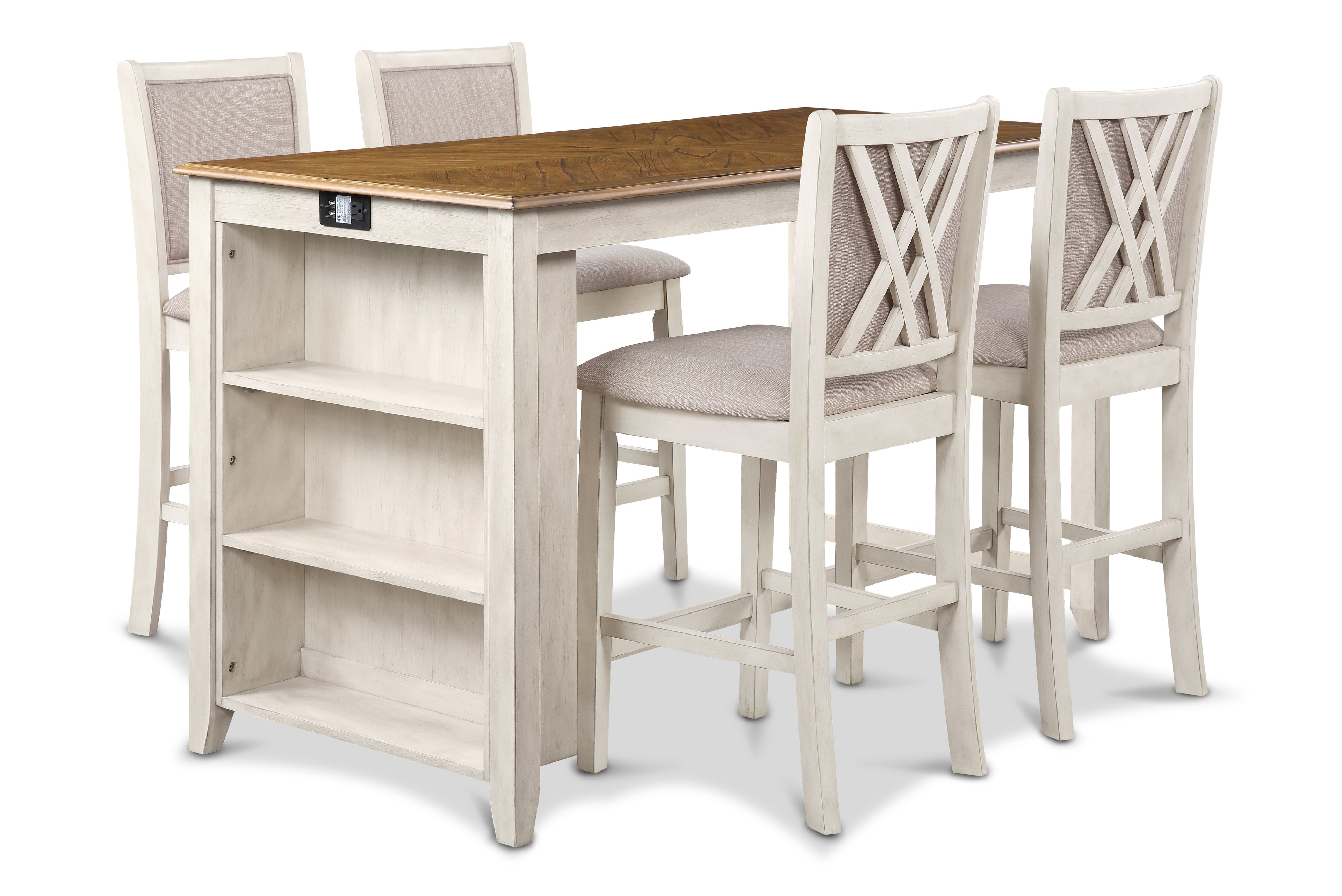 Amy 5 Pc 60" Counter Storage Table+Chairs- Bisque/Brown