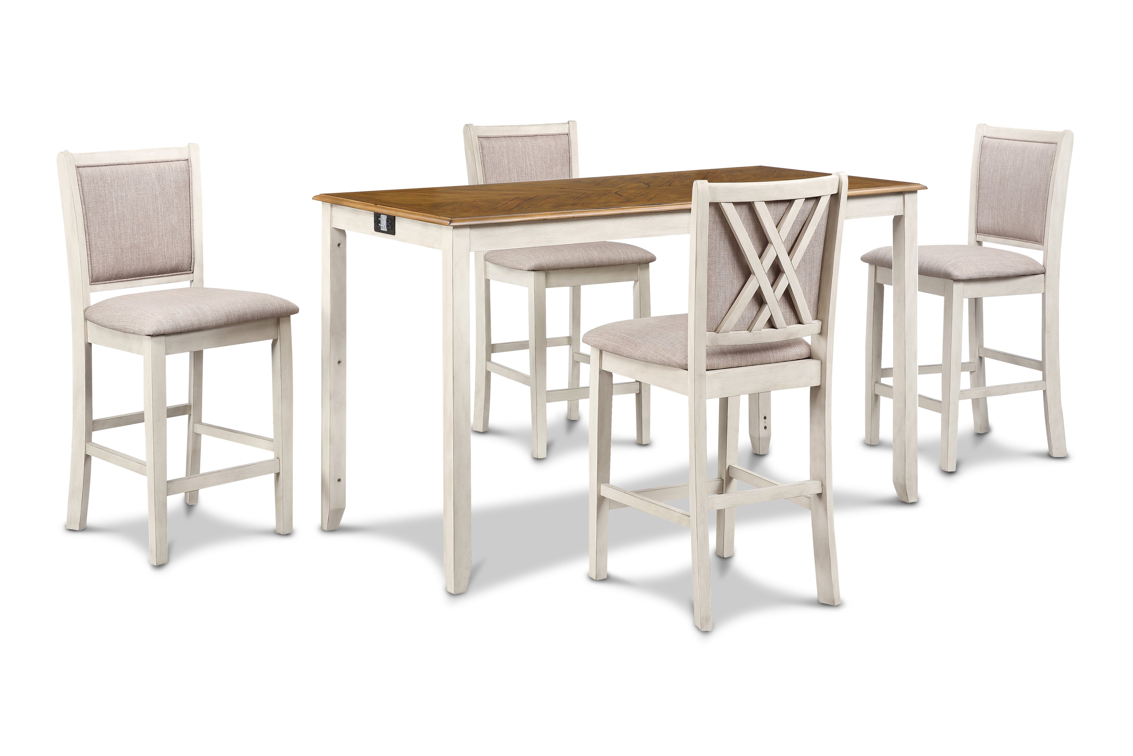 Amy 5 Pc 60" Counter Storage Table+Chairs- Bisque/Brown
