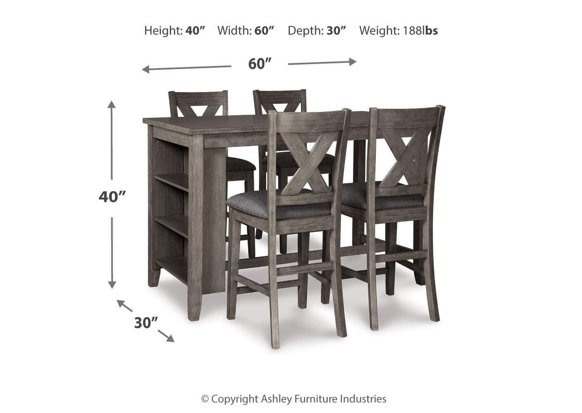 Caitbrook Counter Height Dining Table and 4 Bar Stools Set dimensions
