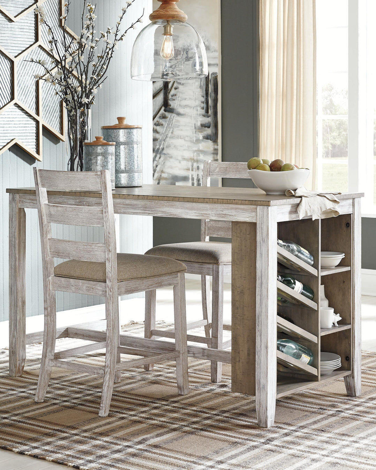 Skempton Counter Height Dining Table in White/Light Brown, lifestyle view