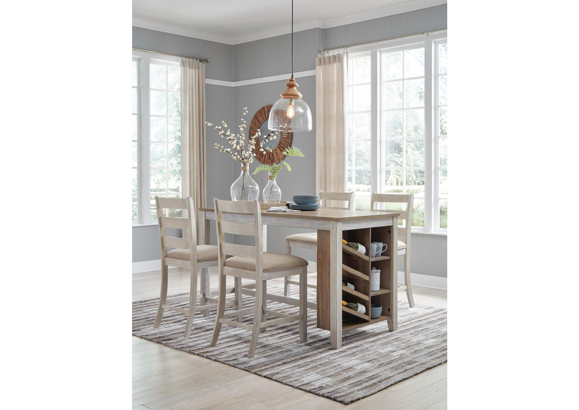 Skempton Counter Height Dining Table and 4 Bar Stools