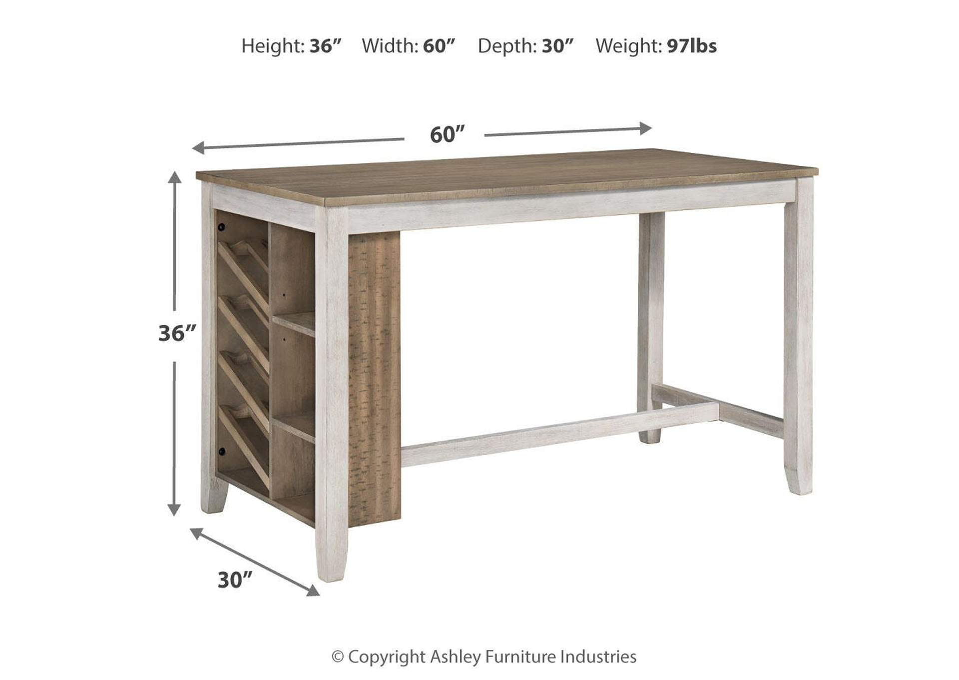 Skempton Counter Height Dining Table and 2 Bar Stools dimensions