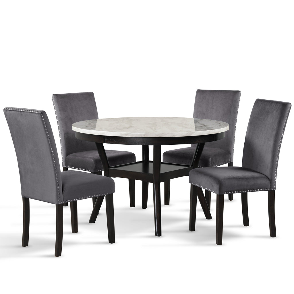 Celeste 48" Round Dining Table-Espresso/Faux Marble