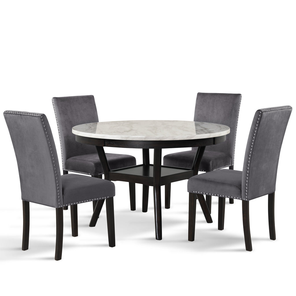 Celeste 48" Round Dining Table-Espresso/Faux Marble